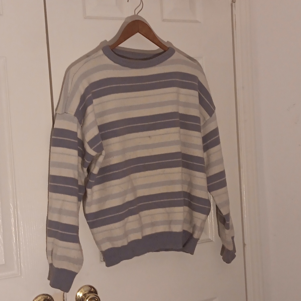 Unisex Striped Crewneck Sweater S - Blue and Cream